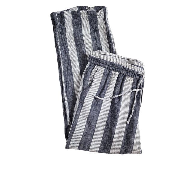 Old Navy Womens Pants Size Large Blue White Striped Linen Blend Wide Leg Pull On - Picture 4 of 9